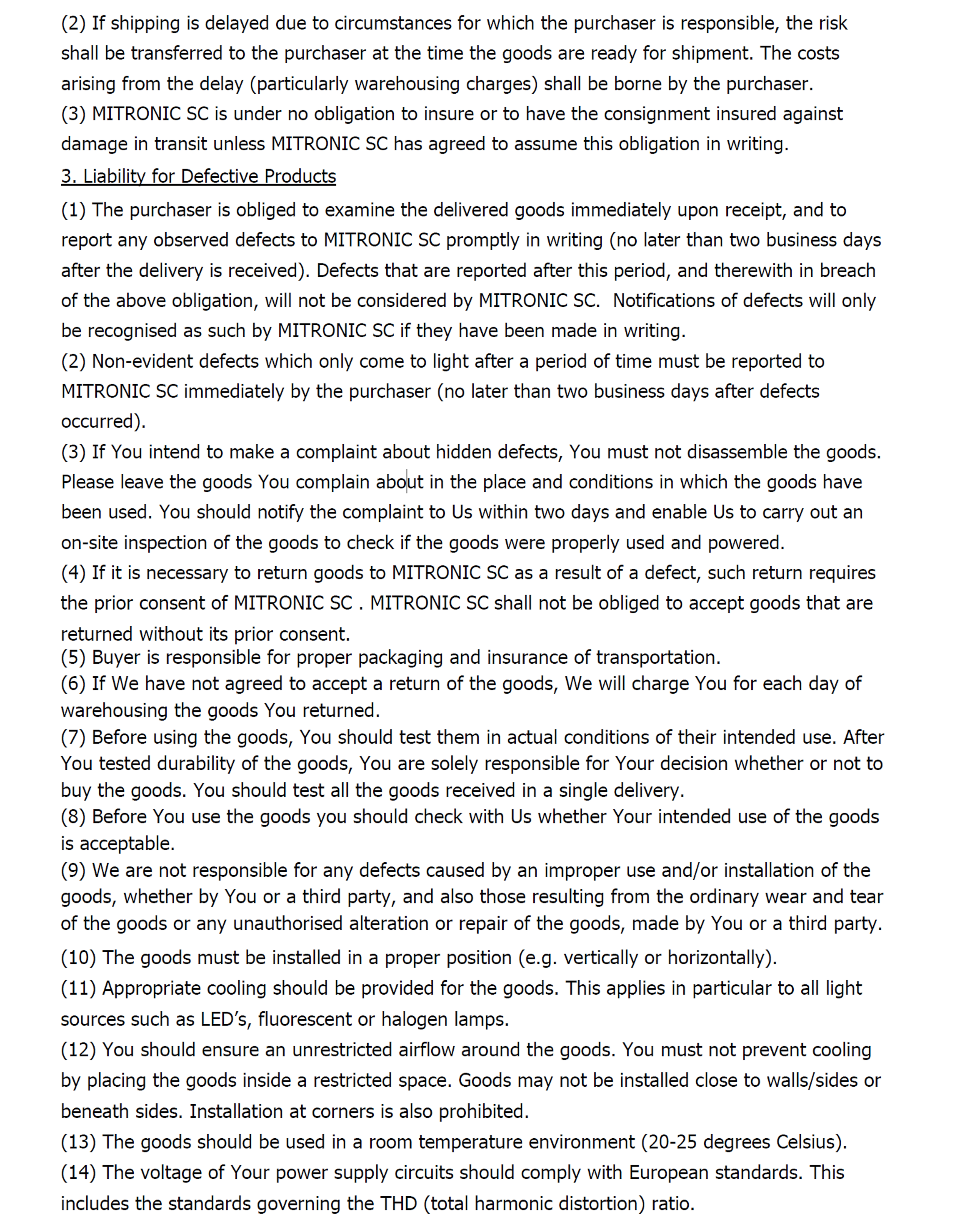 General Terms and Conditions MITRONIC SC 2011 - 2