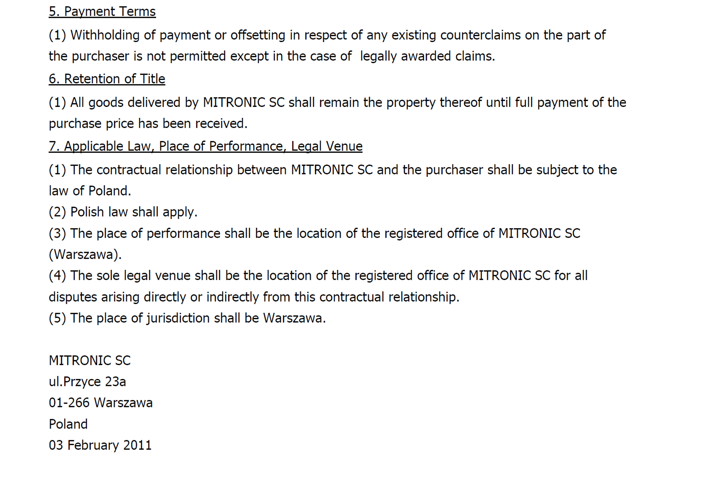 General Terms and Conditions MITRONIC SC 2011 - 4